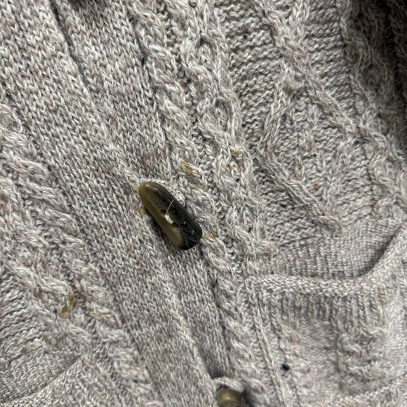 Made in Ireland Hooded Cardigan Sweater Womens Large Oatmeal Aran Cable Knit - Picture 4 of 15
